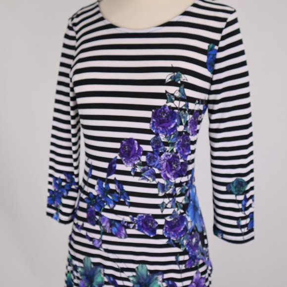 Saks Fifth Avenue Floral Stipes Nautical Long Lines Maxi Dress Bodycon Caftan - Picture 1 of 10